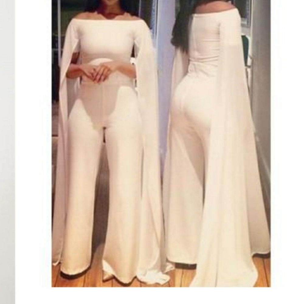 Boat Neck White Nylon One-piece Jumpsuit