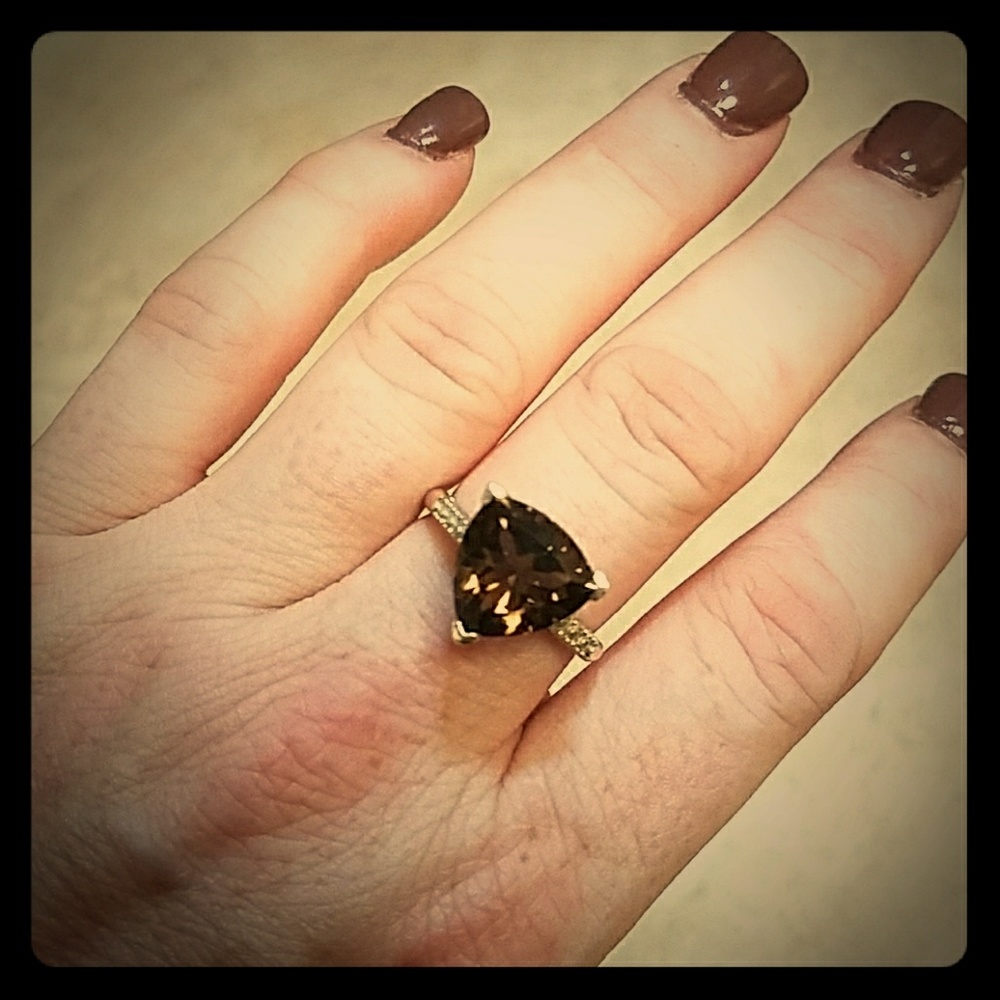 Trillion Smokey Quartz Sterling Silver Ring Size 8
