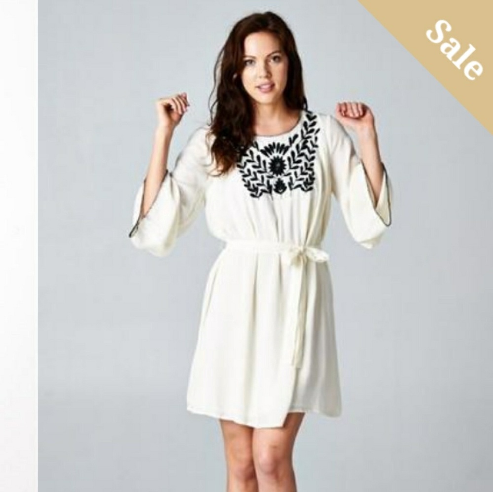 Off White and Black Embroidery Dress