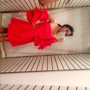 Red ruffle sleeve dress