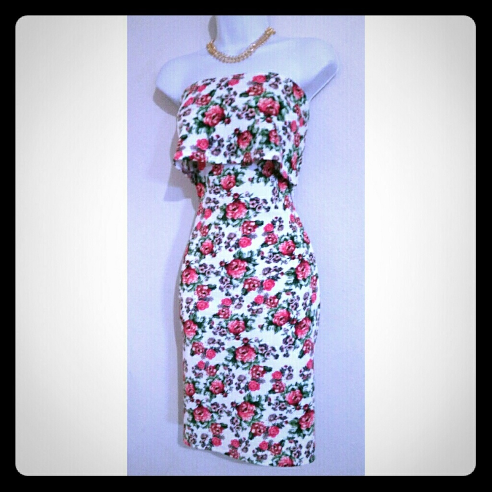 New Chic ruffle bodycon rose floral dress