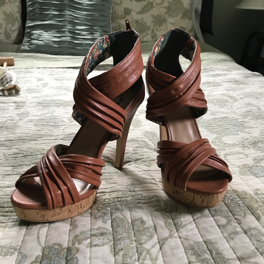 Faux Leather Cognac Sandal Heels