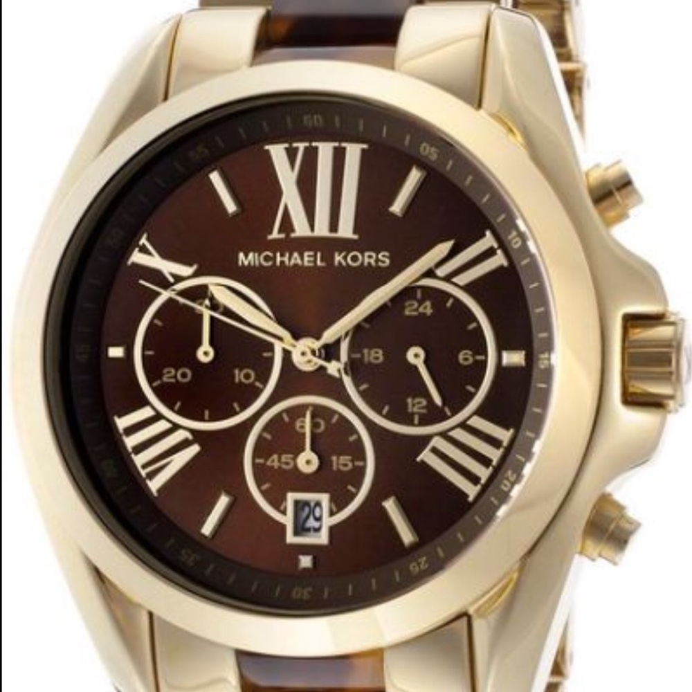 Michael Kors Chronograph Watch, Gold And Tortoise Gem