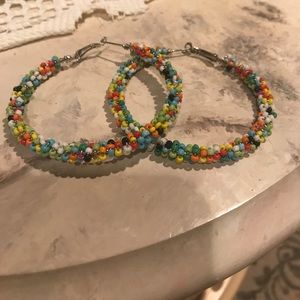 Multicolor beaded hoop earrings