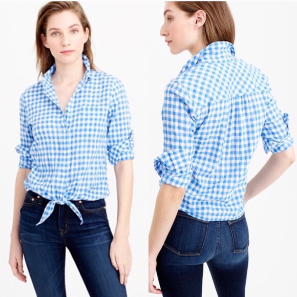 J. Crew Tops - J. Crew Gingham Tie Front Button Up Shirt