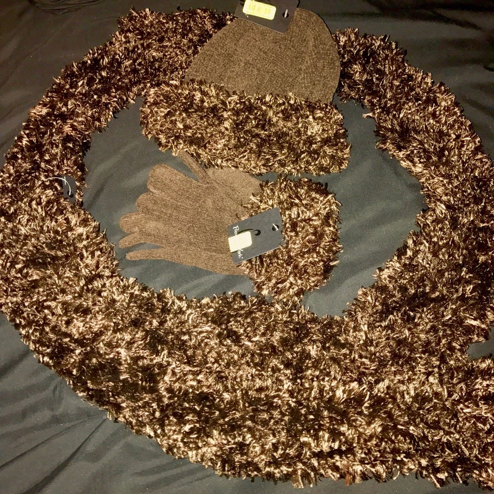Matching scarf, hat, and gloves