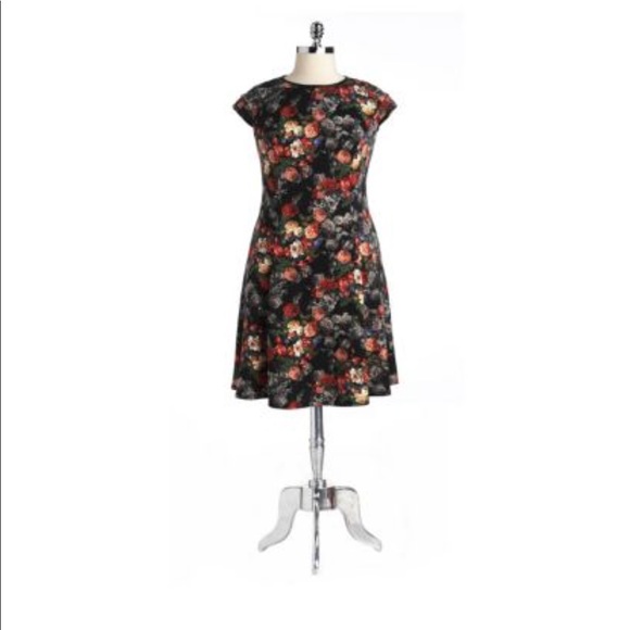 ABS by Allen Schwartz Rose Print Skater Dress - Picture 1 of 6