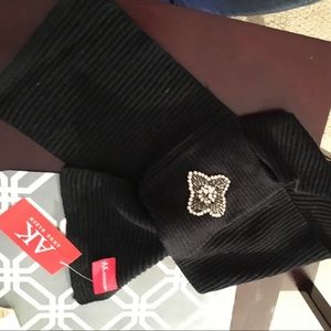 Anne Klein rhinestone & bead embellish scarf black
