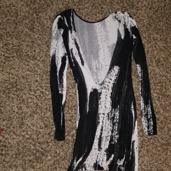 Black & White Midi Dress with Plung Back - Picture 2 of 3