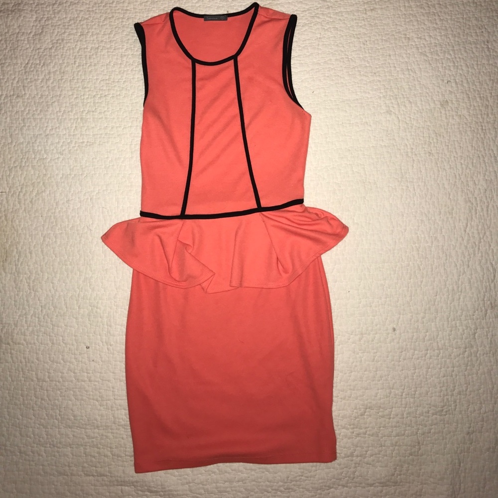 Coral Peplum dress with black piping size S