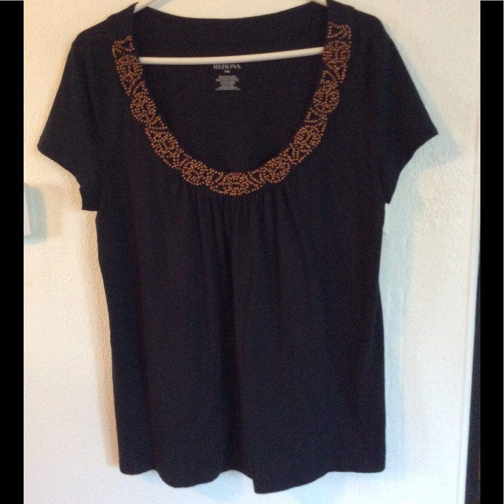 PLUS SIZE MERONA TOP WITH BEADED NECKLINE, XXL.