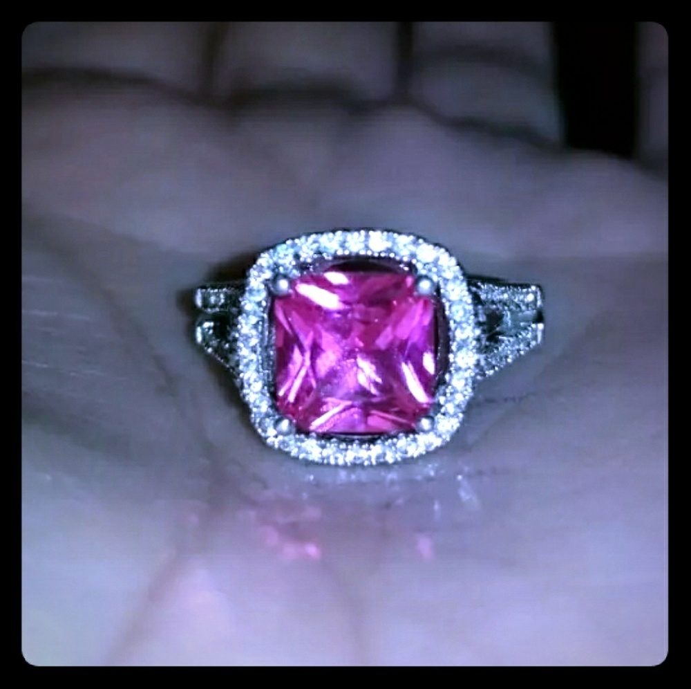 Size 6 Pink Halo 18kt White Gold Filled Ring