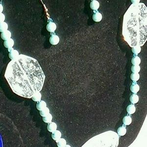 Handmade Aqua Crystal & pearl necklace & earrings