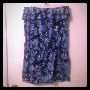 Aerie Navy Blue Flower Print Strapless Dress
