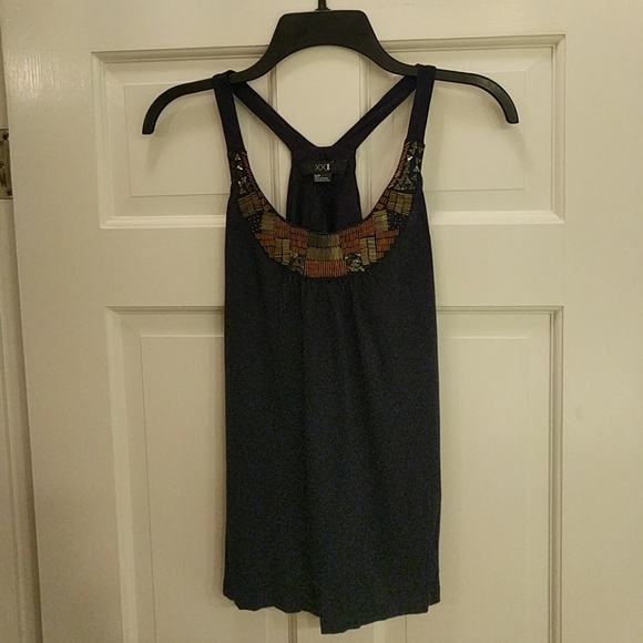 Navy Blue Tank Top with Gold detail - Picture 1 of 4