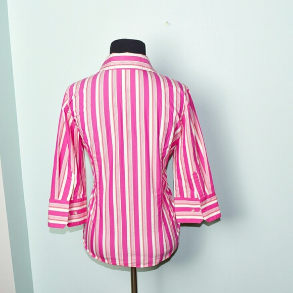 Super Cute Pink and Peach Striped Button Down Top - Picture 2 of 2