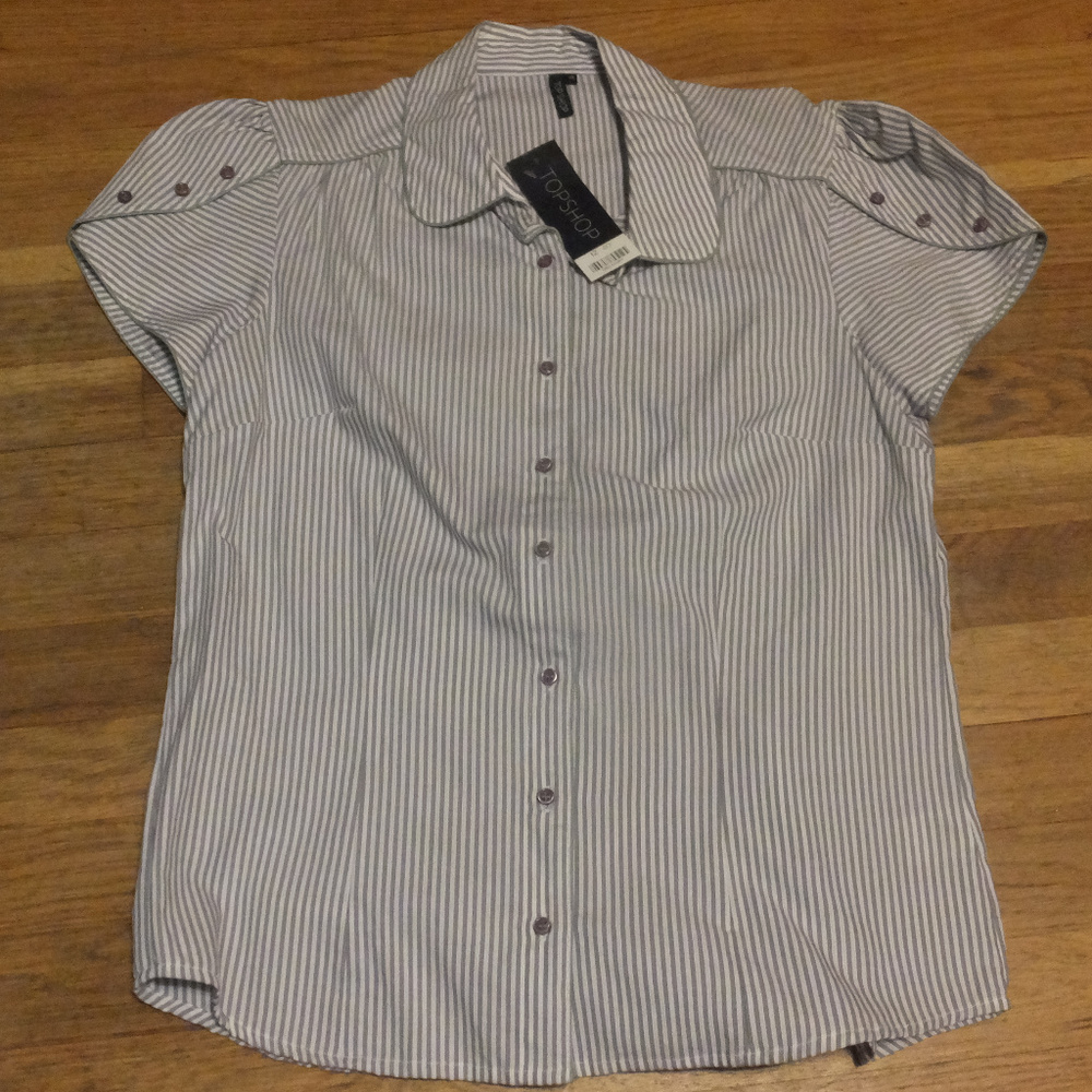 Top Shop Striped Blouse w/ Cute Buttoned Sleeves