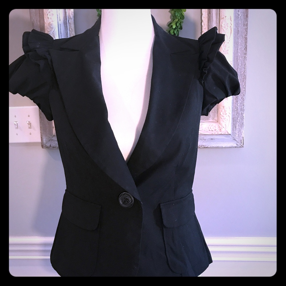 Black ruffled blazer