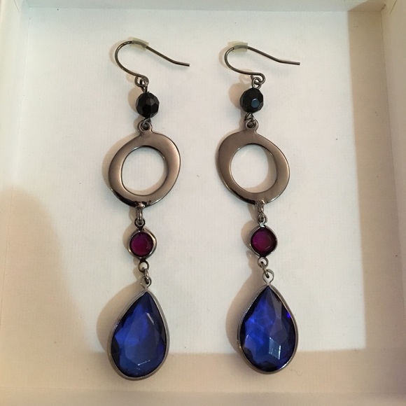 Navy purple and black silver dangling earrings - Picture 1 of 2