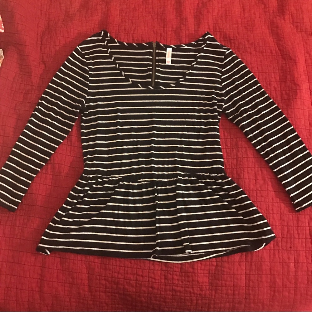 Xhilaration Peplum Black and White Stripe Size M