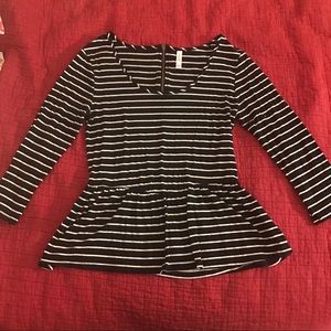 Xhilaration Peplum Black and White Stripe Size M