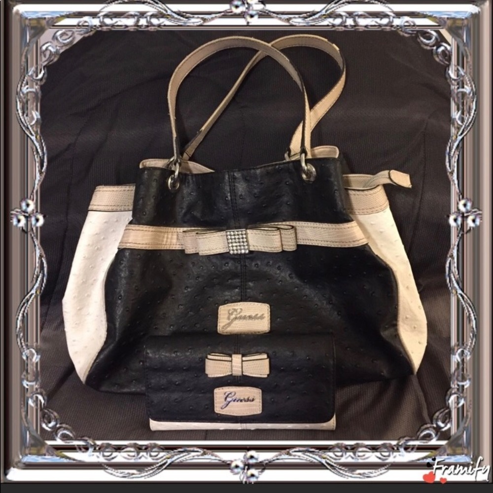 GUESS Black/Tan Purse and Wallet Set