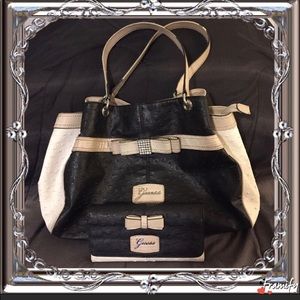 GUESS Black/Tan Purse and Wallet Set