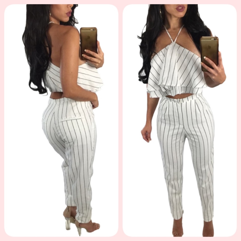 NWOT➡️Striped Ruffle Top and Pants Set