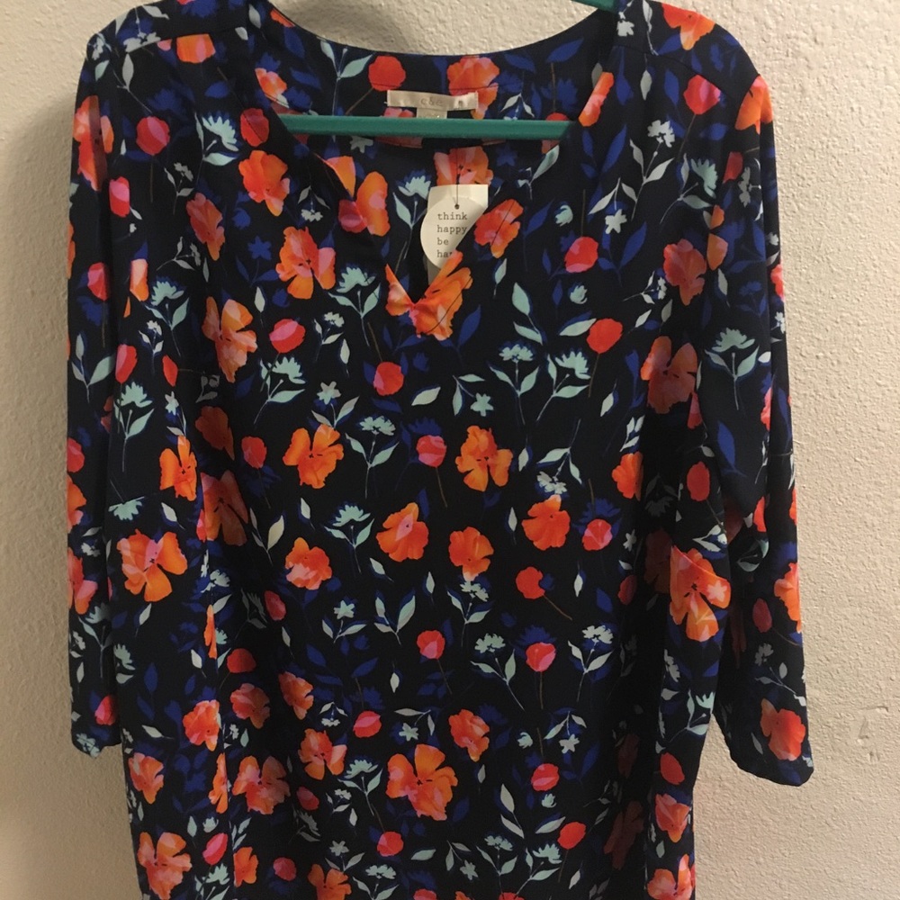 New, with tags! Blue and orange floral blouse.