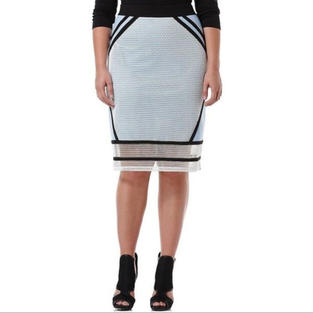 HARPER + LIV PLUS MESH OVERLAID PENCIL SKIRT