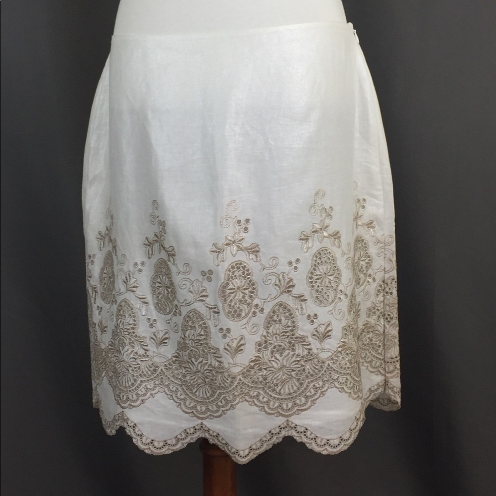 White and Champagne linen Ann Taylor skirt