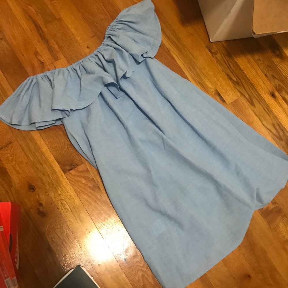 Light Blue Ruffle Off Shoulder Dress - Picture 3 of 3