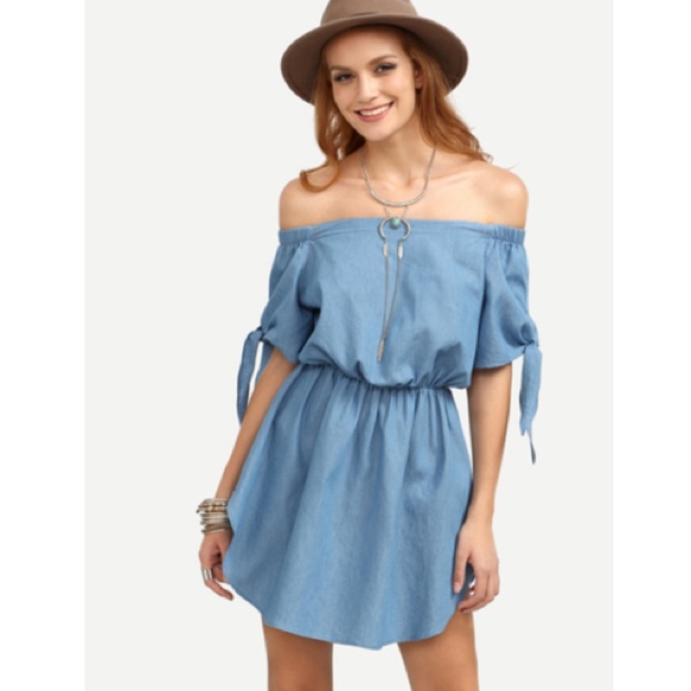 Denim Blue Off Shoulder Dress