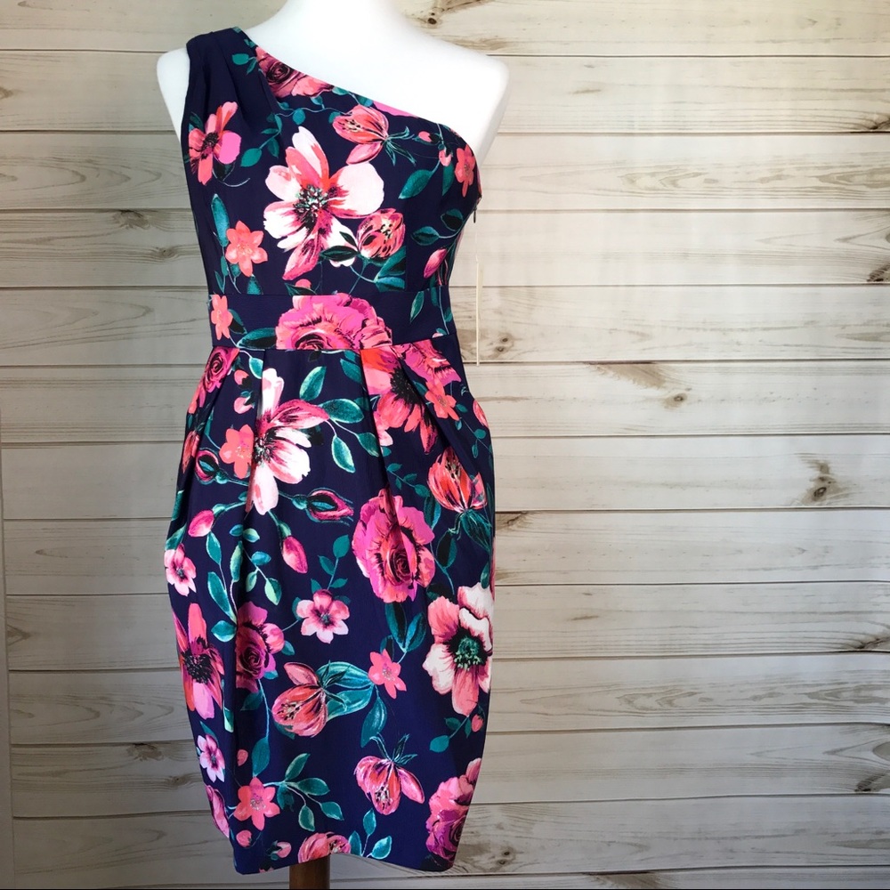 NWT•ELIZA J. One shoulder sheath dress•size 8p