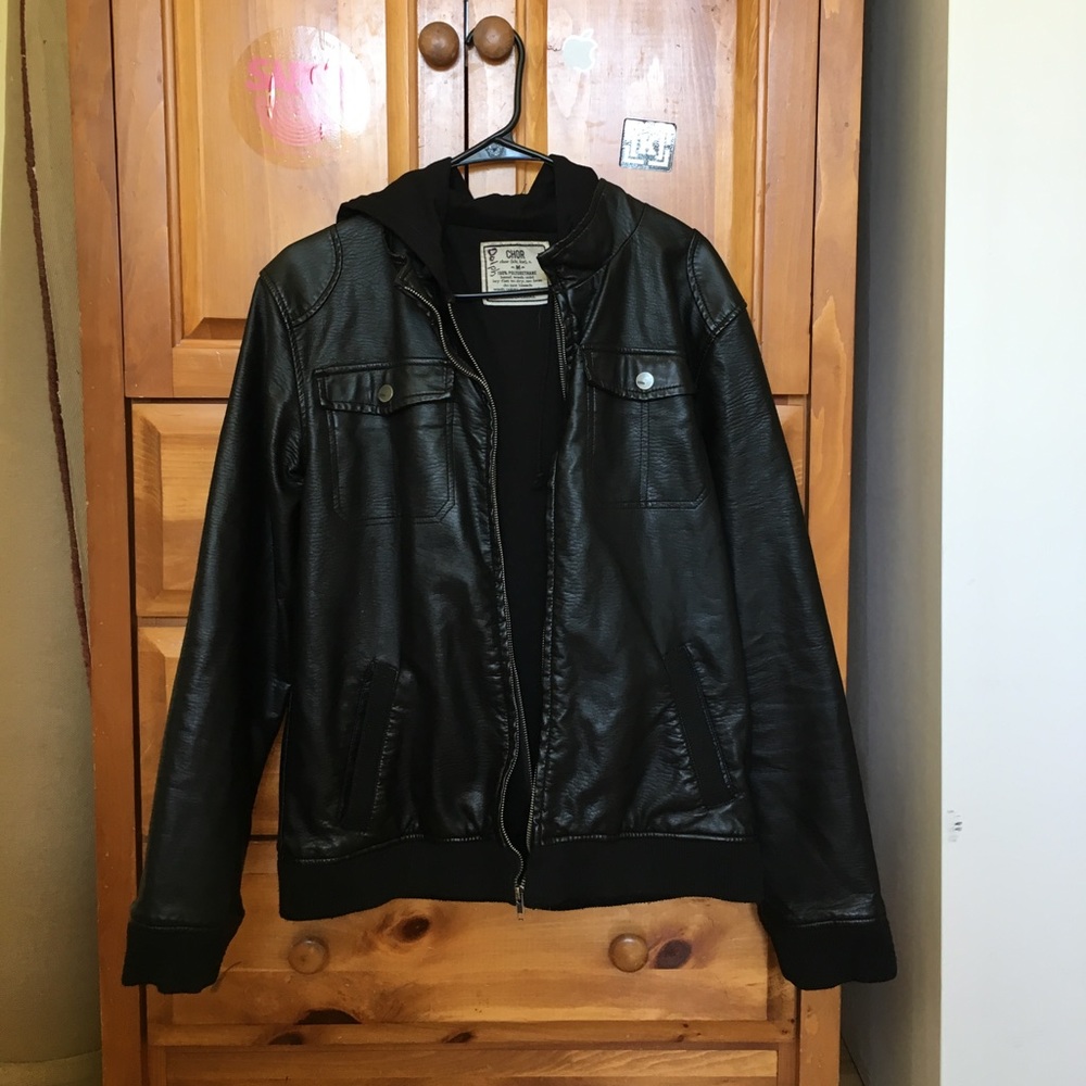 Faux leather jacket/ hoodie
