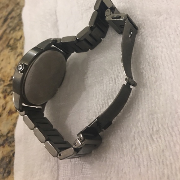 Oversized Lexington Gunmetal Watch and Bracelet Gift Set in  MK gunmetal watch