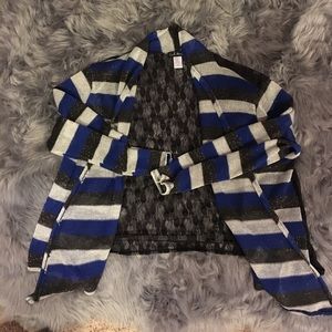 Lightweight Stripe Cardigan w/ Lace Back