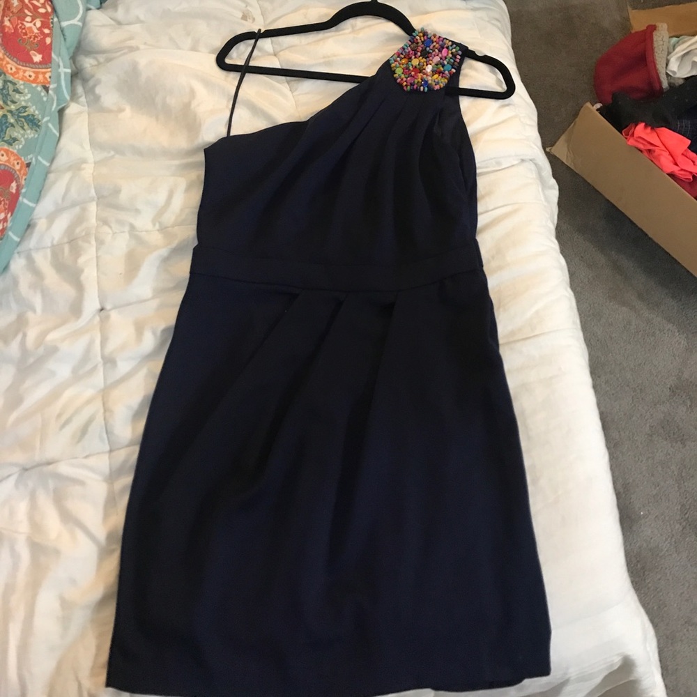 Navy one shoulder dress