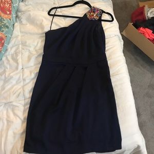 Navy one shoulder dress