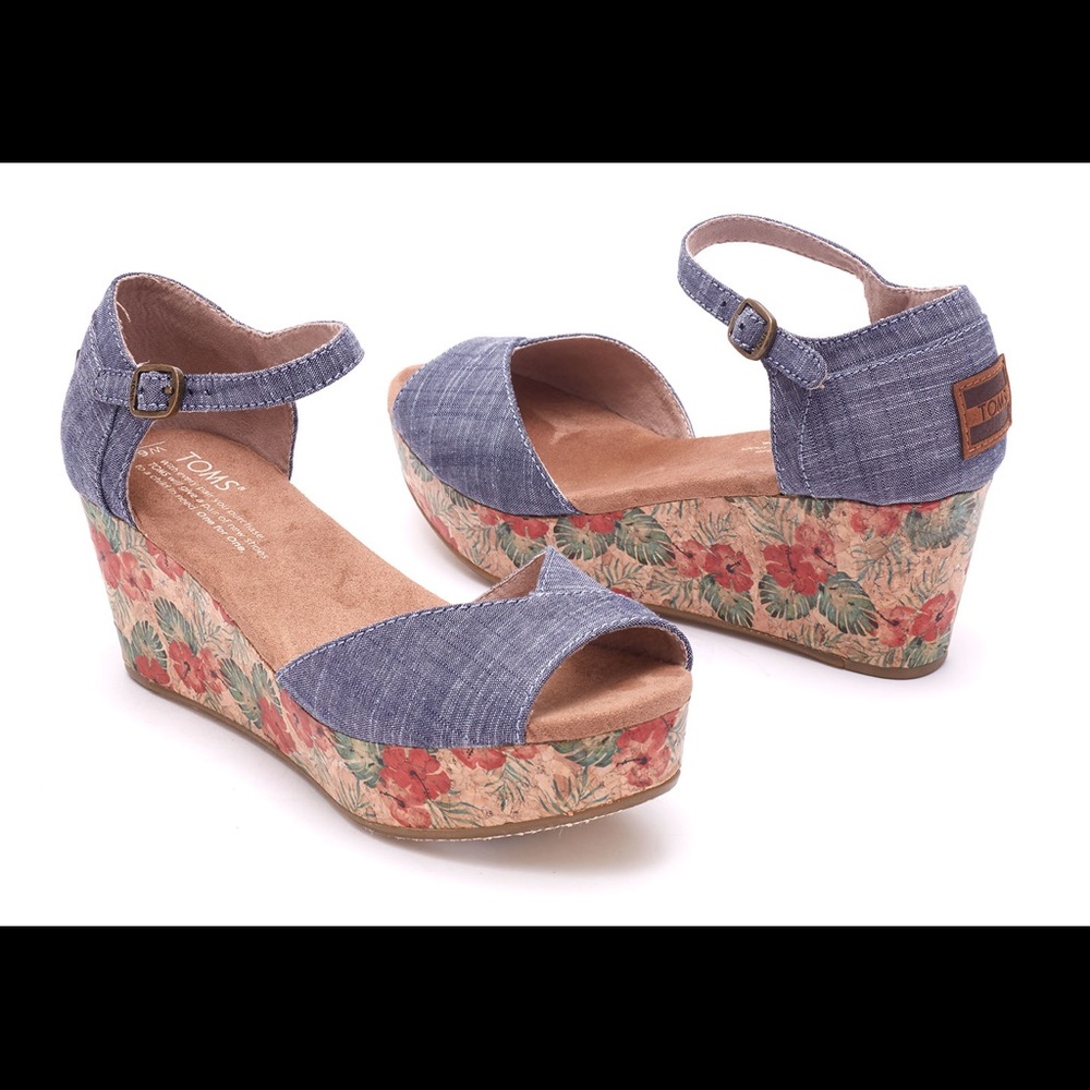 TOMs Floral Wedge Sandals