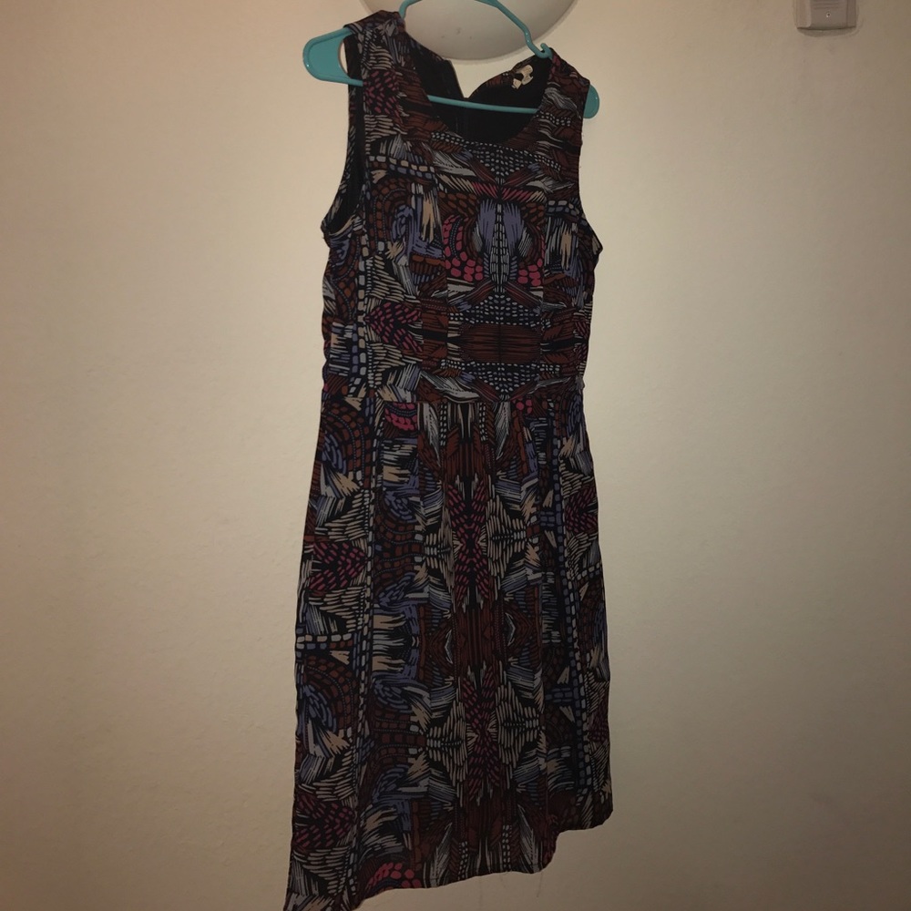 Red and blue pattern dress