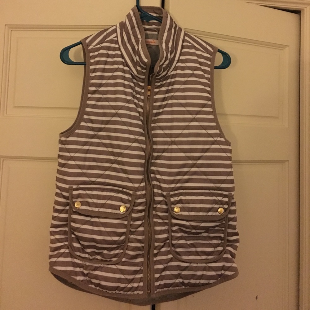 Pomelo Puffy Vest - Taupe and White