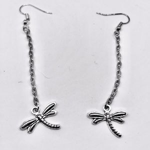 Silver Dragonfly Chain Earrings