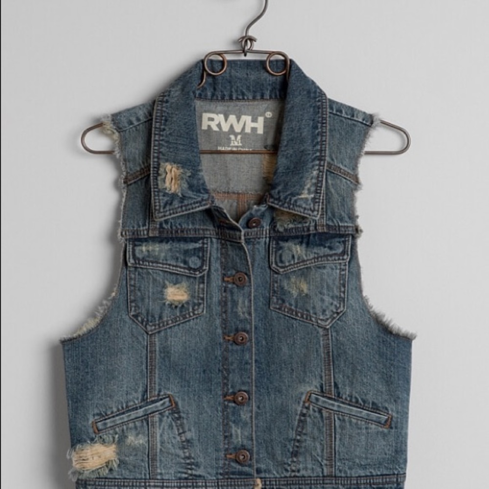 RWH Buckle Distressed Jean Vest NWOT