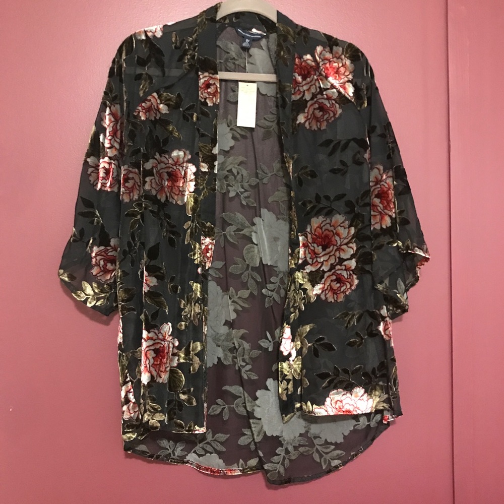 Velvet Floral Appliqué Kimono - American Eagle