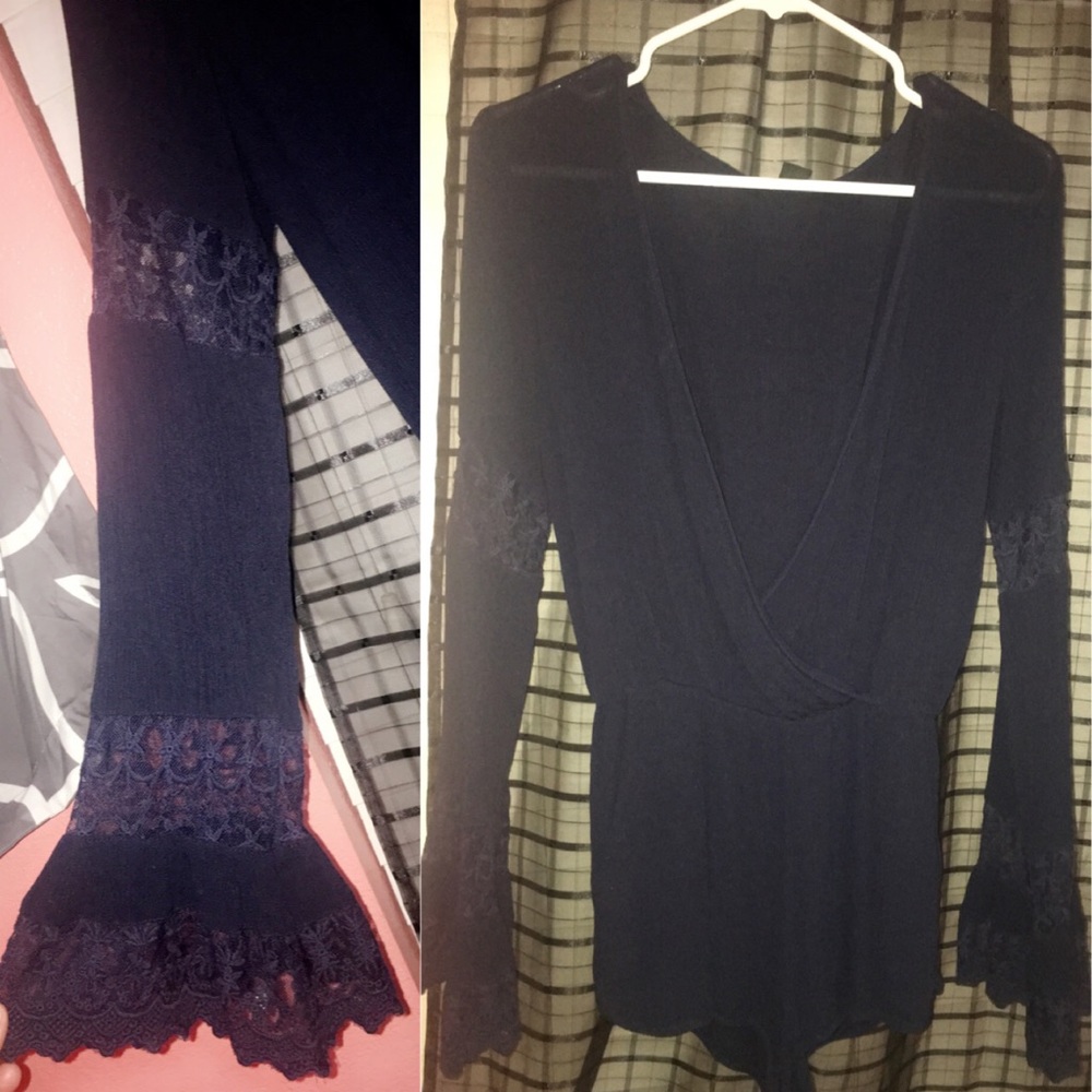Navy blue lace romper