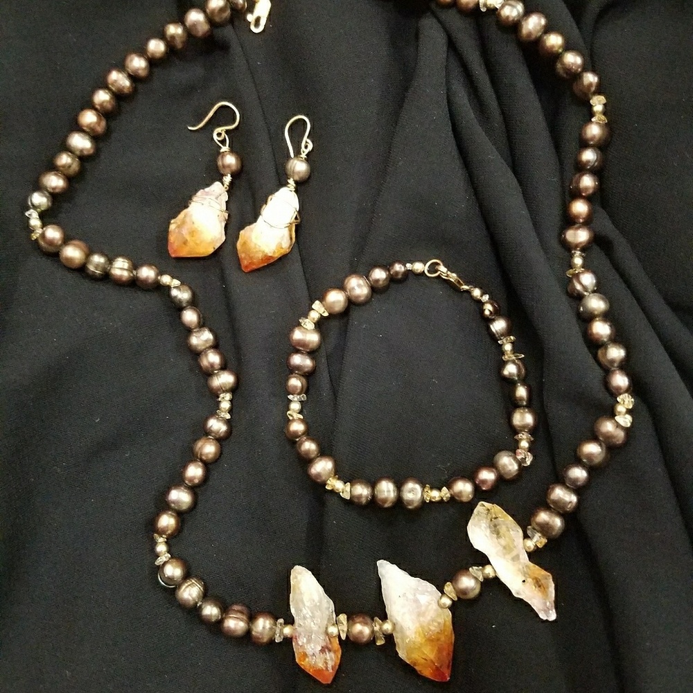 PRICE DROP  Handcrafted Bronze Pearl Necklace set