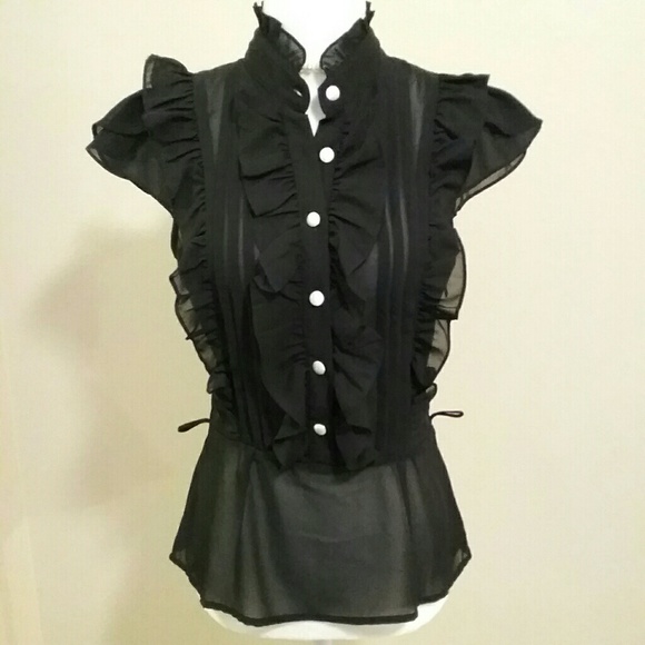 Tops - Sheer Ruffled Button up Blouse Sz S
