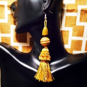 Wooden Beaded Tassel Earrings