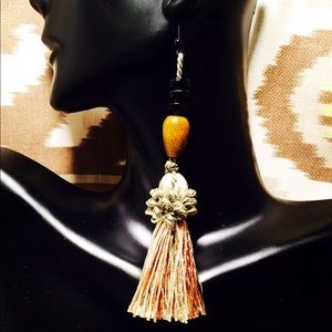 Wooden Beaded Tassel Earrings